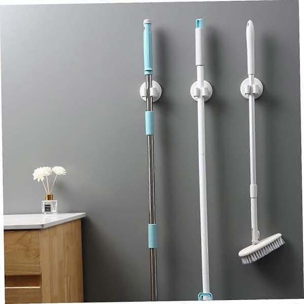 3 kostestativer, pluggmålere, trebearbeidingsmoppklips, moppklips, husholdningsmoppkroker, hvite moppstativklips 7,57,56 cm