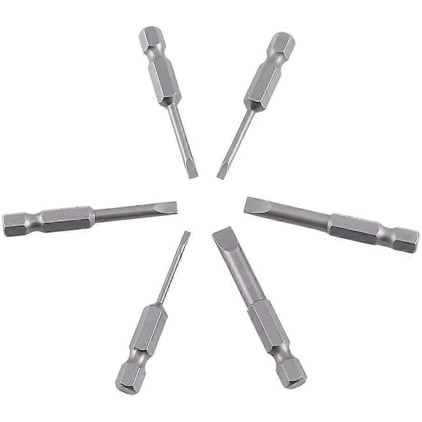 6 stk. 50mm 2.0-6.0mm Flat Head Slotted Bit Skrutrekker Bits Sett S2 Legering Magnetisk 0.25\" Hex Slotted Skrutrekker Bits