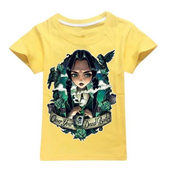 Summer Kids Cosplay Wednesday Addams Family Kortärmad T-shirt yellow 100cm