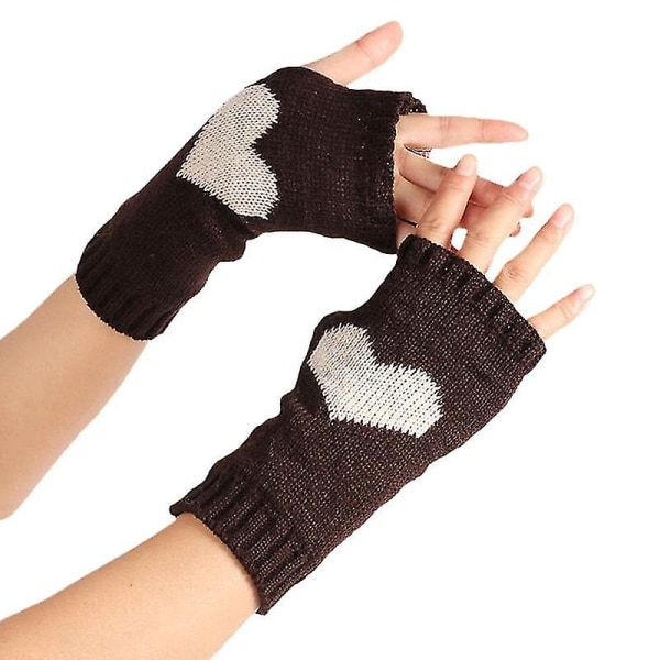 Vinterhandskar damer Pekskärm Tjocka varma stickade handskar Love Heart Print Fingerless Mitten Outdoor Skid Handskar Dark gray