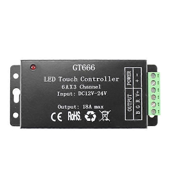 GT666 RGB LED LED Strip Kontroller Trådløs RF Touch Fjernkontroll DC 12V 24V 18A 3 Kanaler Lys Tape Di