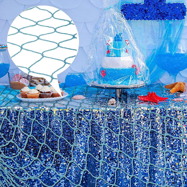 2 Fiskenetsdekorationer 203,20 X 101,60 cm, Havfrue, Pirat, Nautisk, Undersøisk Festdekoration, Ocean-tema Hawaiianske Strandfestartikler (blå)