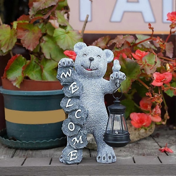 Trädgårdsbjörn Staty Solcell LED Björn Staty Välkomstskylt Trädgård Gård Golv Dekor Ornament