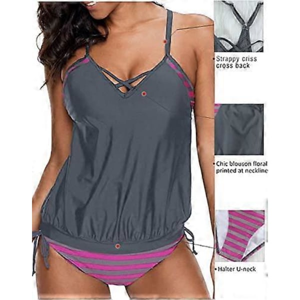 Vyötärökuvioitu vyöllinen ristiselkäinen tankini-toppi ja bikinit alaosa, XL