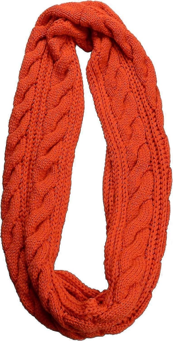 Dam Tjock Ribbstickad Vinter Infinity Cirkel Loop Halsduk Premium Twist Orange