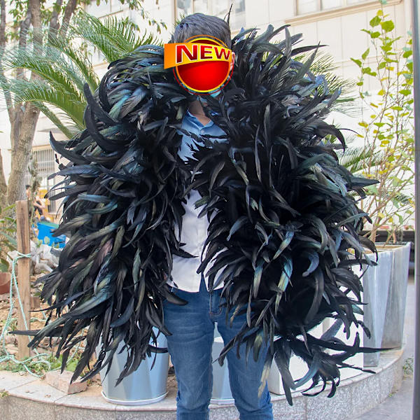 Svart 2/3 Yard Natural Rooster Stjärtfjädrar Boa Trim Kycklingplymer Scarf för jul Karneval Festklänning Kläder Sjal Black 3 Yard