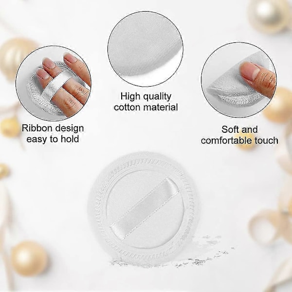 10-pack Puderpuff Bomull Kosmetisk Puder Sminkpuffar Pads Smink Med Band Ansiktspuderpuffar För Löst Och Foundationvit