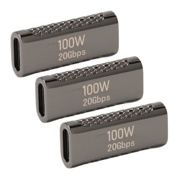 3 kpl USB C Naaras-Naaras -sovitin, tukee jopa 20 Gbps:n tiedonsiirtoa, 100 W:n virransyöttöä ja 8K 60 Hz:n videon läpivientiä, USB C -liitin