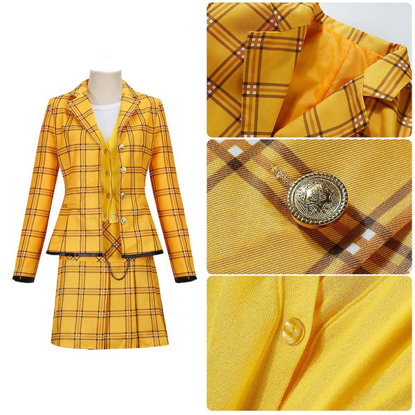Damkostym Vintage Fancy Girl Gul Rutig Tartan Outfit 90-tals skolflickedräkt L