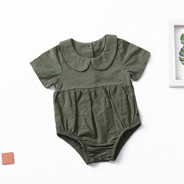 Nyfödd onesie bomull och linne enfärgad flicka krypande onesie army green 59cm