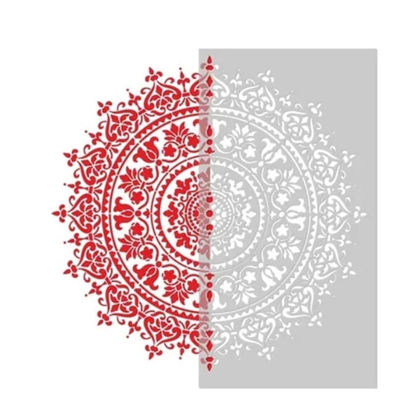 Mandala-apumaalausmalli, suuri uudelleenkäytettävä sapluuna lattialle ja seinälle, 50 x 50 cm