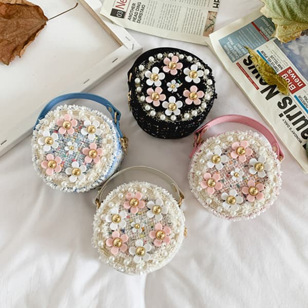 Crossbody-taske til småbørn med perleblomster, mini søde prinsessehåndtasker