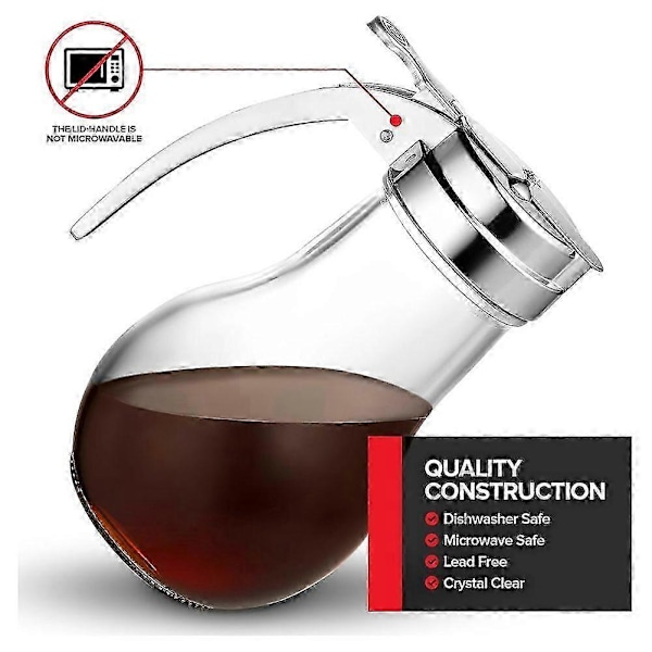 414 ml Glas Sirupsdispenser, Drypfri Glas Sirupsflaske kompatibel med Ahornsirup, Honningdispenser, Pandekagemix eller Sukker