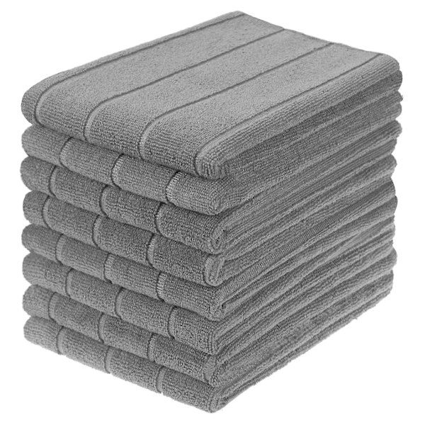 Sæt med 8 Mikrofiber Viskestykker Super Absorberende Ekstra Store Tykke Køkkenhåndklæder Stribede 70cm X 50cm