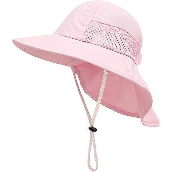 Rosa Solhatt Jente Gutt Nakkebeskyttelse Barn Beskyttelse Pustende Bøttehatt Baby Jente Strandhatt Sommerhatt for Småbarn