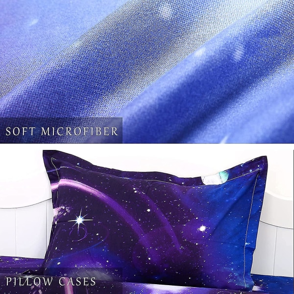 Galaxy Cover Set Vändbar Sky Universe Moon Printed Sängkläder Quilt Cover med dragkedja för sängkläder Decro, Ultra Soft Microfiber W Double