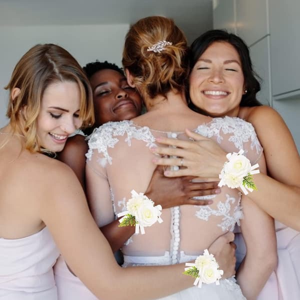 Rose Håndleddsblomst Armbånd, Liten Frisk Blomst til Bryllup (Hvit)