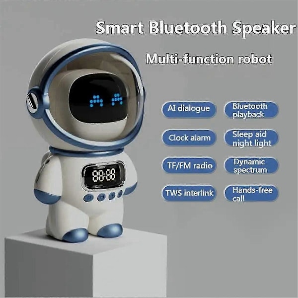 Smart Astronaut Bluetooth Høyttaler Bærbar Stereo Bordklokke Hvit