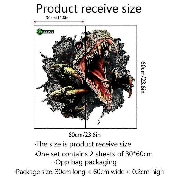 Trasig Vägg 3D Dinosaurie Väggdekal Mark Bakgrund Väggdekorationsdekal