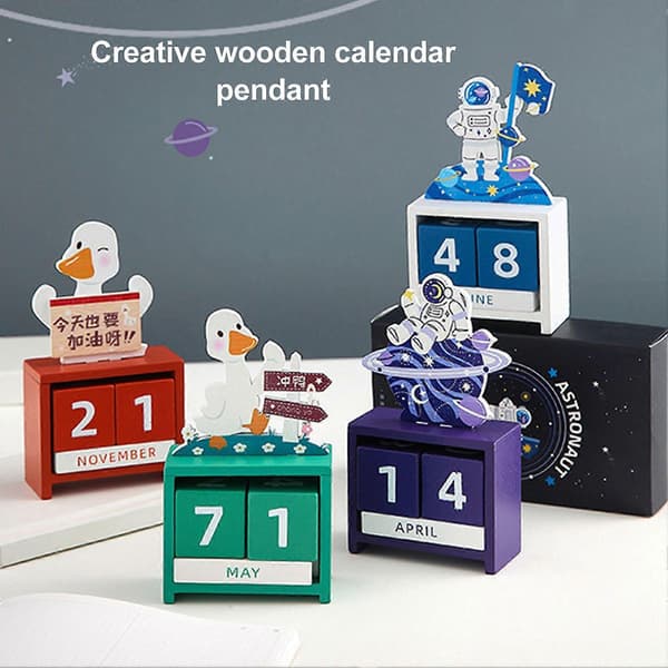 Evighetskalender i trä Nedräkning Månad Datum Block Kuber Kalender Söt Skrivbordsdekoration Typ 3