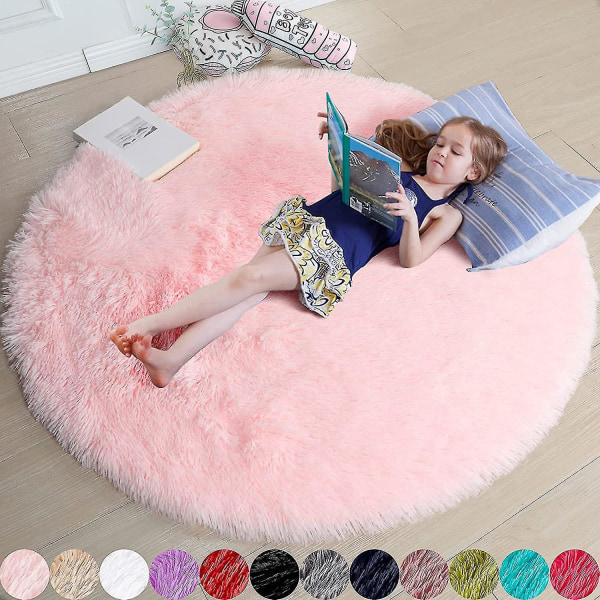 Tflycq Blush rund matta för sovrum,fluffig cirkelmatta 4'x4' för barnrum,lurvig matta för tonårsflickrum,lurig rund matta för barnrum,fuzzy P