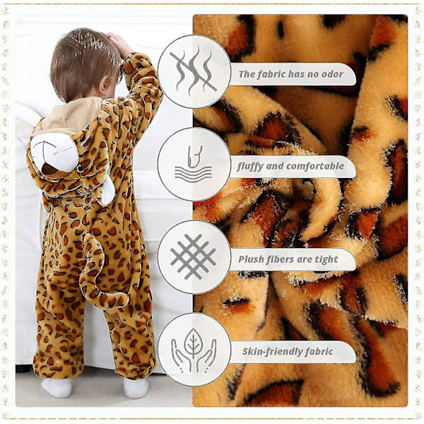 Unisex baby Vinter Höst Flanell Huva Romper Cosplay Jumpsuit Hög kvalitet Leopard 2 5 Months