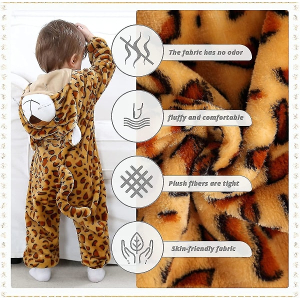 Unisex baby Vinter Höst Flanell Huva Romper Cosplay Jumpsuit Hög kvalitet Leopard 6 12 Months