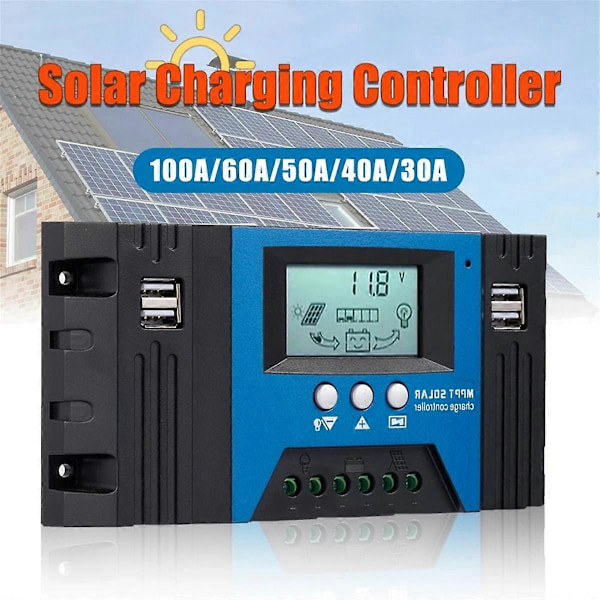 100A MPPT Solcelle Opladningscontroller Dobbelt USB LCD Display 12V/24V Auto Solcellepanel Oplader Regulator med Belastning