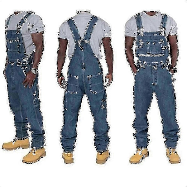 Herre Plus Size Denim Overalls Mote Jeans Denim Bib Løse Flere Lommer Justerbare Stropper-lian