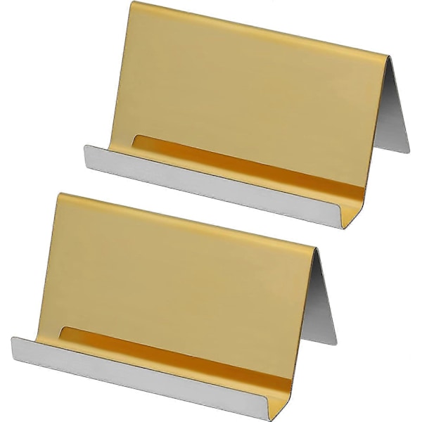 Visitkortshållare i rostfritt stål (2-pack) - Upp till 30 kort - Guld Visitkortshållare - Visitkortsförvaring för skrivbord, Namnhållare o