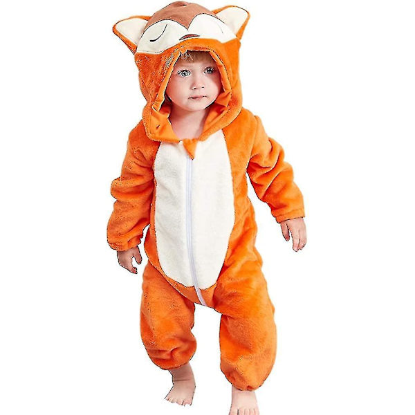 Unisex baby Vinter Höst Flanell Huva Romper Cosplay Jumpsuit Hög kvalitet Fox 2 5 Months