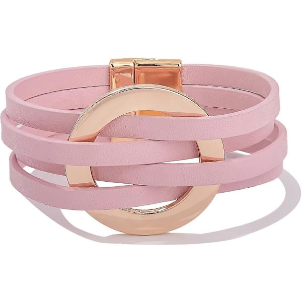 Flettet Læderarmbånd Boho Wrap Armbånd Cirkel Stabelbare Lagdelte Manchetarmbånd med Magnetisk Lås til Kvinder