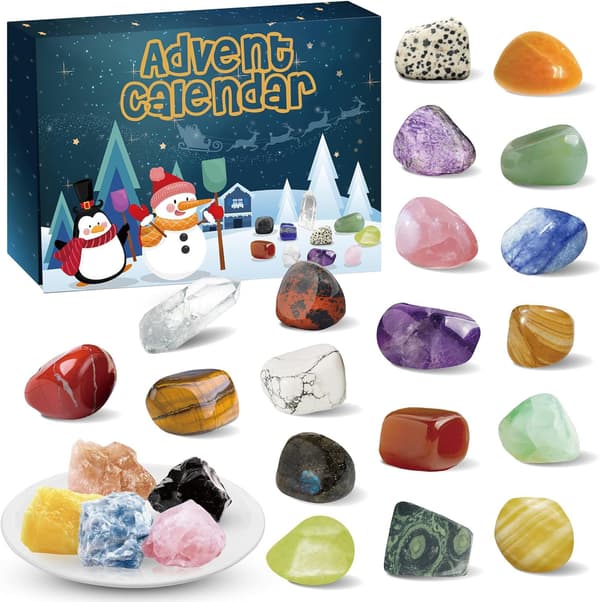 24-dagars nedräkningsadventskalender med stenar i blindbox-set, olika vackra stenar