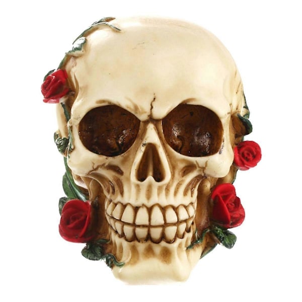 Menneskekranie med Rose Resin Statue Lille Størrelse Hovedskulpturer Kranie Samlerobjekter Figurer