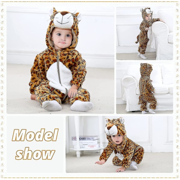 Unisex baby Vinter Höst Flanell Huva Romper Cosplay Jumpsuit Hög kvalitet Leopard 6 12 Months