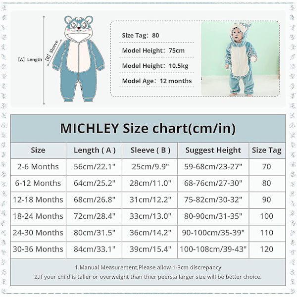 Unisex baby Vinter Höst Flanell Huva Romper Cosplay Jumpsuit Hög kvalitet Blue 24 30 Months