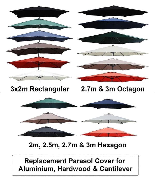 2m 2.5m 2.7m 3m 3x2m Ersättningsduk för Parasoll, 6-armad