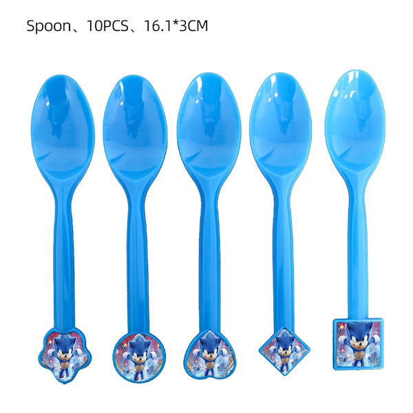 Ny tecknad Sonic Festtillbehör Pojkar Födelsedagsfest Engångsserviser Set Papperstallrik Kopp Servetter Baby Shower Dekorationer 10pcs Spoon