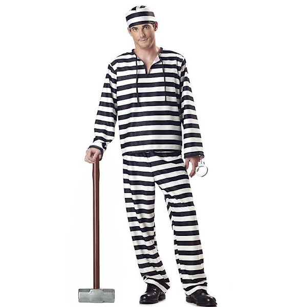 Kvinnor Män Halloween Kostym För Blodig Fånge Cosplay Kostymer Svart Vita Ränder Fängelse Skolfest Fina kläder Uniform man M