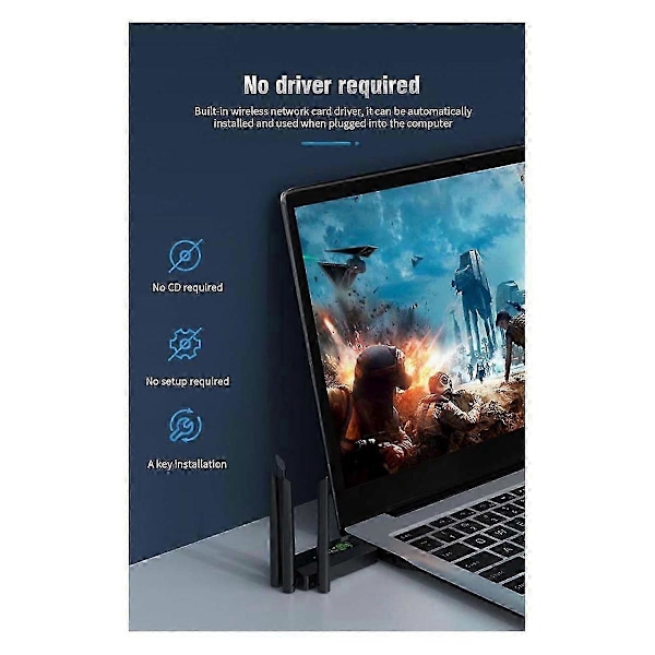 1200Mbps Dual Band USB Wifi -sovitin 2.4GHz 5GHz WiFi 4 Antennilla PC Mini Tietokone 600Mbps Verkko