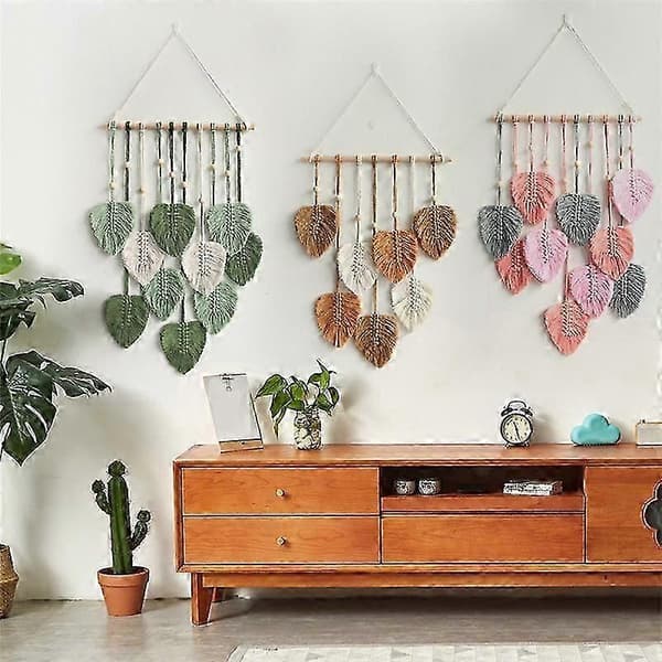 Blad Macrame Väggbonad Boho Rum Heminredning Vävd Estetisk Väggtapet Hem Rum Bröllop Deko