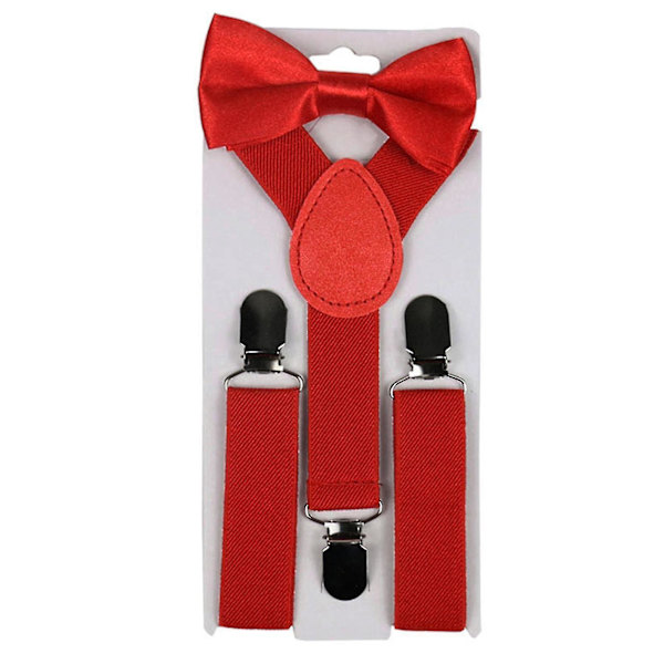 2st/ Set Enfärgad Kids Clip Y Elastisk hängslen fluga Wine Red