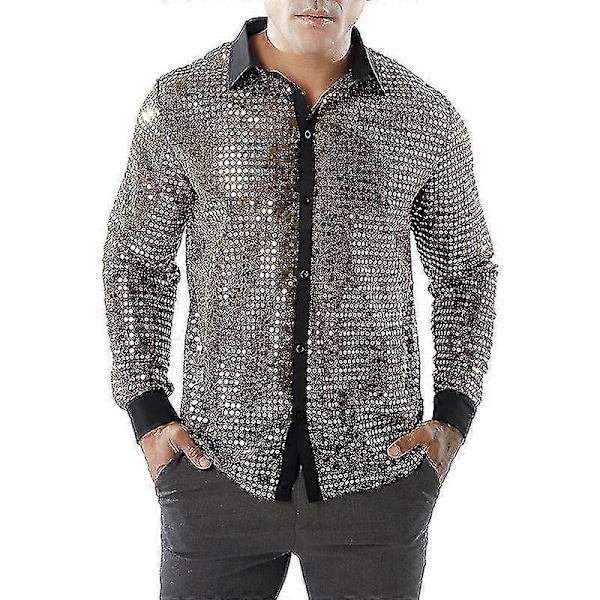 Glittertopp for menn med paljetter og netting, 60- og 70-talls disco-skjorte