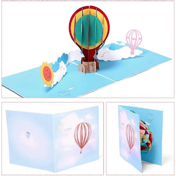 3D Pop Up [Syntymäpäiväkortti] (Kuumailmapallo) [Onnittelukortti] [Valmistujaiskortti] luovalla paperileikkauskuviolla, lahja syntymäpäiväksi, valmistujaisiin, jouluun