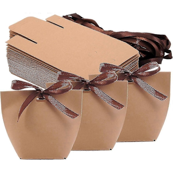 Godisaskar av kraftpapper, söta bröllopsgåvoaskar, DIY-presentpåsar för fester, kreativa godisaskar av papper, kraftpappersfärg, 50-pack
