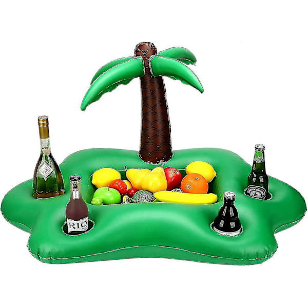 Uppblåsbar Kokospalm Dryckeshållare Grön Bärbar Flytande Dryck Sallad Frukt Serveringsbar Pool Flyta Festtillbehör Sommar Strand Fritid Kopp Bo