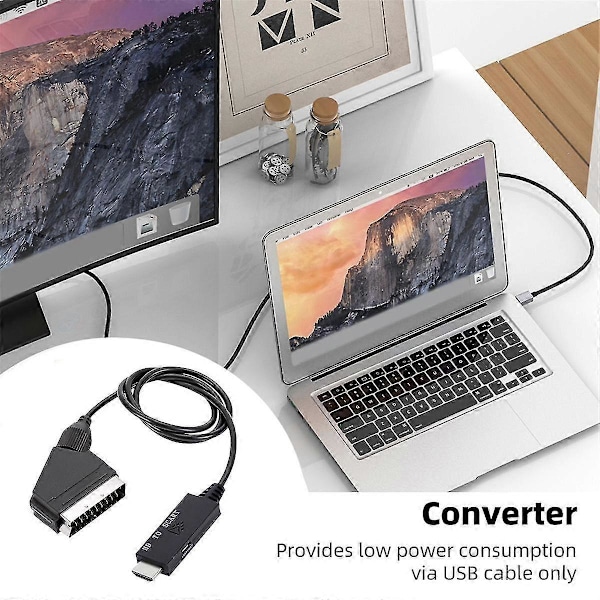 Adapterikaapeli Alhainen Virrankulutus USB-virtajohdolla - Yhteensopiva Scart Audio Video -adapterin kanssa Plug and Play -B15