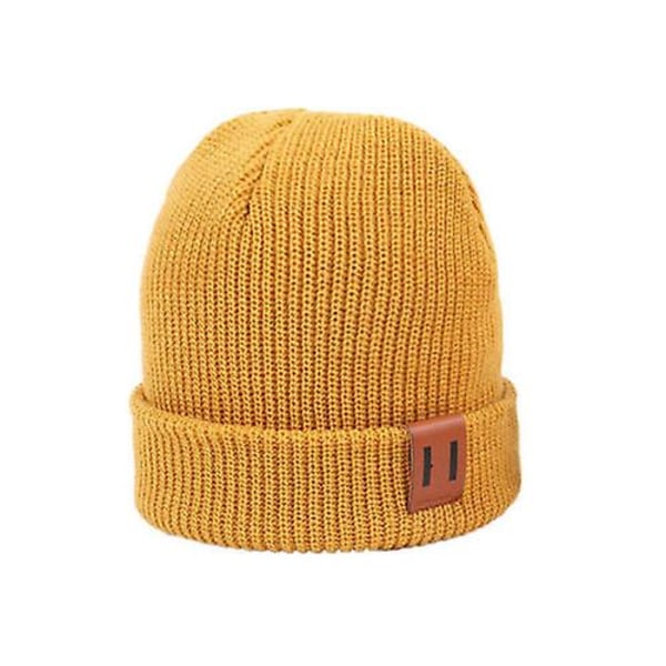 Unisex varm vinter klassisk stickad ullig skidstickad Casual mössa för damer Yellow