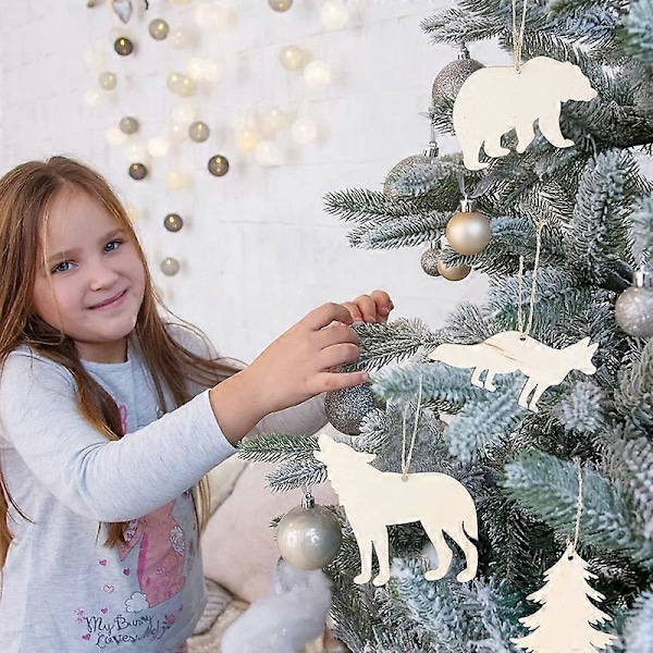 30 stk./sæt Træflis Ornament Gratfri Stilfuld Indretning Miljøvenlige Vilde Skovdyr Julepynt Vedhæng til Stue JIKAIX