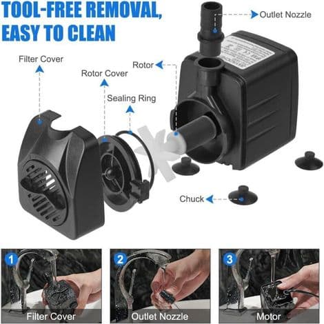 Dränkbar pump, ultratyst vattenpump med fontänpump